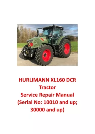 HURLIMANN XL160 DCR Tractor Service Repair Manual (Serial No 30000 and up)