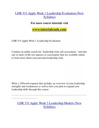 LDR 531 Education Specialist |tutorialrank.com
