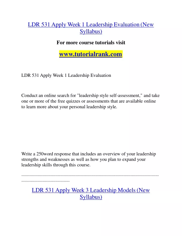 ldr 531 apply week 1 leadership evaluation