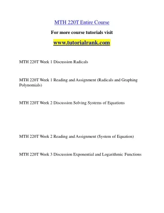 MTH 220T Education Specialist |tutorialrank.com