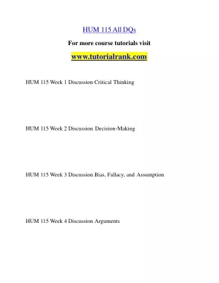HUM 115 Education Specialist|tutorialrank.com