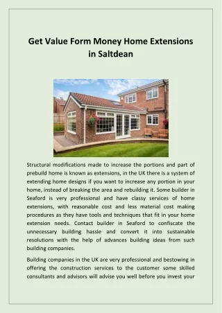 get value form money home extensions in saltdean