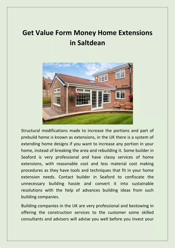 get value form money home extensions in saltdean