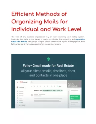 Methods of Organizing Mails for Individual and Work Level