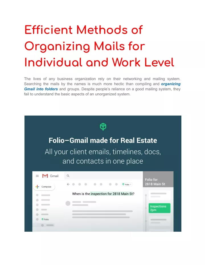 e cient methods of organizing mails
