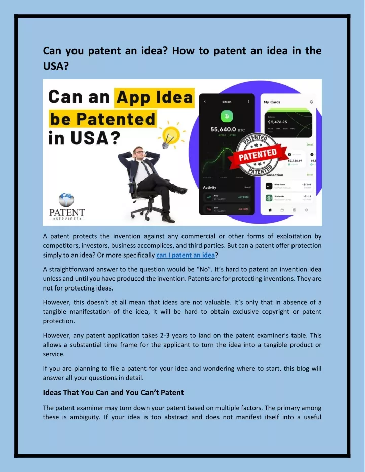 can you patent an idea how to patent an idea