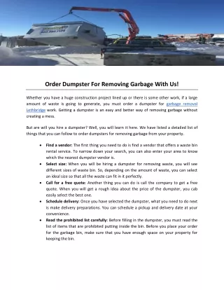 Order Dumpster For Removing Garbage With Us