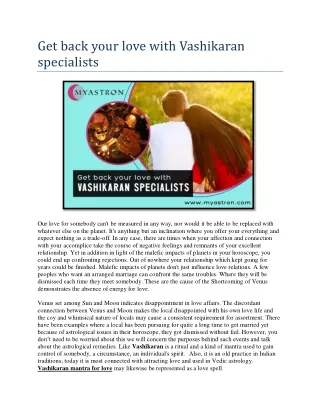 Get back your love with Vashikaran specialists
