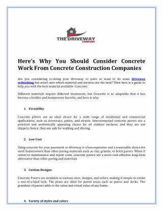 Here’s Why You Should Consider Concrete Work From Concrete Construction Companie