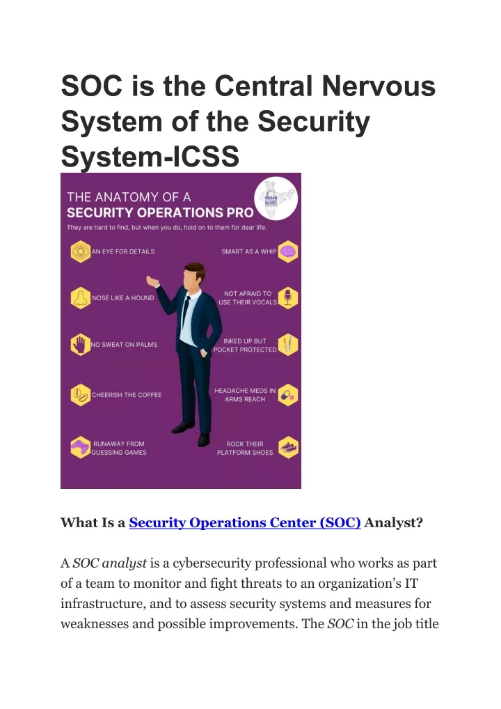 soc is the central nervous system of the security