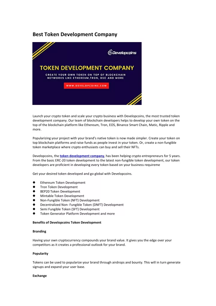 best token development company