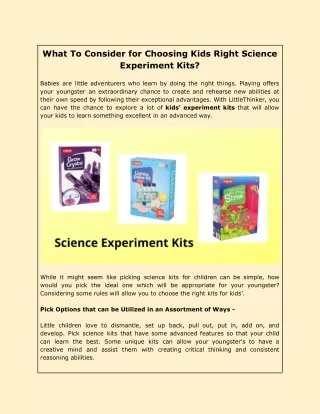 What To Consider for Choosing Kids Right Science Experiment Kits?