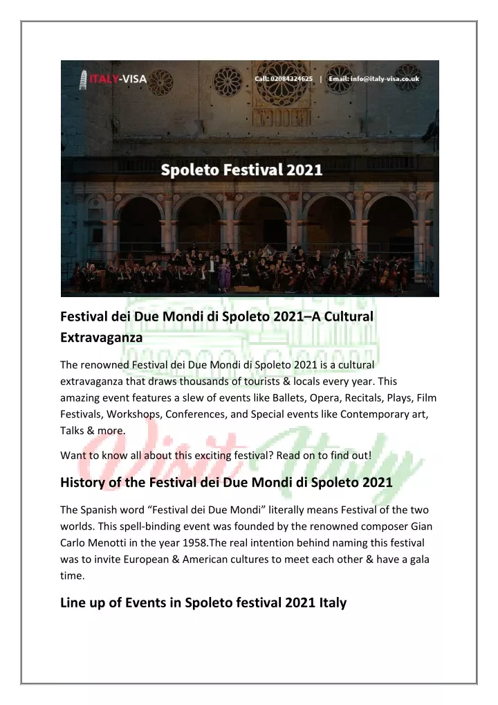 festival dei due mondi di spoleto 2021 a cultural