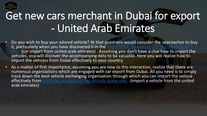get new cars merchant in dubai for export united arab emirates