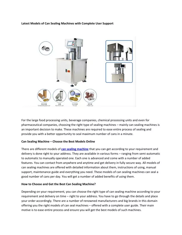 latest models of can sealing machines with