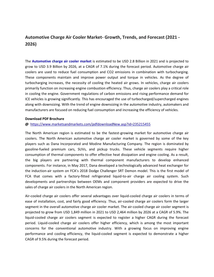 automotive charge air cooler market growth trends