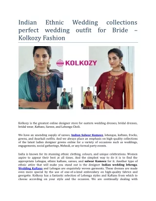 Indian Ethnic Wedding collections perfect wedding outfit for Bride – Kolkozy Fas