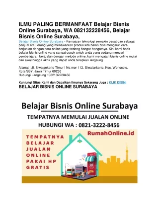 ILMU PALING BERMANFAAT Belajar Bisnis Online Surabaya, WA 082132228456,