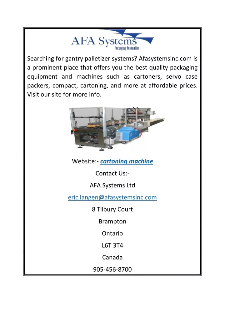 searching for gantry palletizer systems
