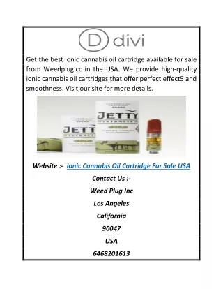Ionic Cannabis Oil Cartridge for Sale USA | Weedplug.cc