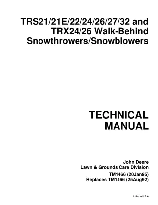 John Deere TRX24 Walk-Behind Snowthrowers & Snowblowers Service Repair Manual (TM1466)