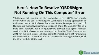 here s how to resolve qbdbmgrn not running on this computer error