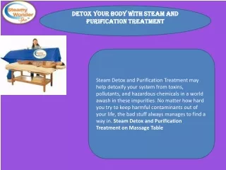 Detox Your Body With Steam and Purification Treatment