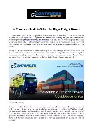 A Complete Guide to Select the Right Freight Broker