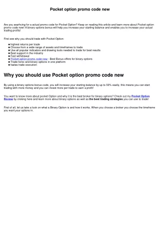 Pocket option promo code new