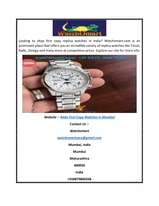 Rado First Copy Watches in Mumbai | Watchomart.com