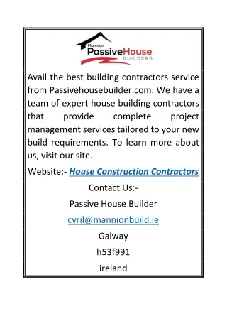 House Construction Contractors | Passivehousebuilder.com