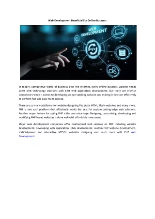 Web Development Beneficial For Online Business