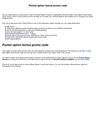 Pocket option bonus promo code