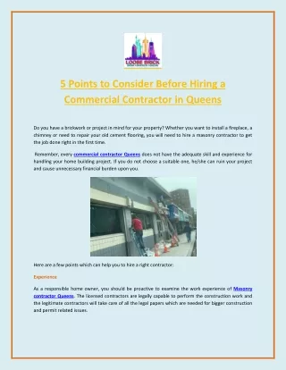 5 Points to Consider Before Hiring a Commercial Contractor in Queens