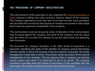 The Procedure Of Company Registration