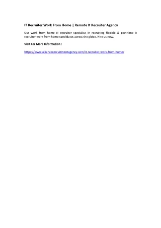 it recruiter work from home remote it recruiter