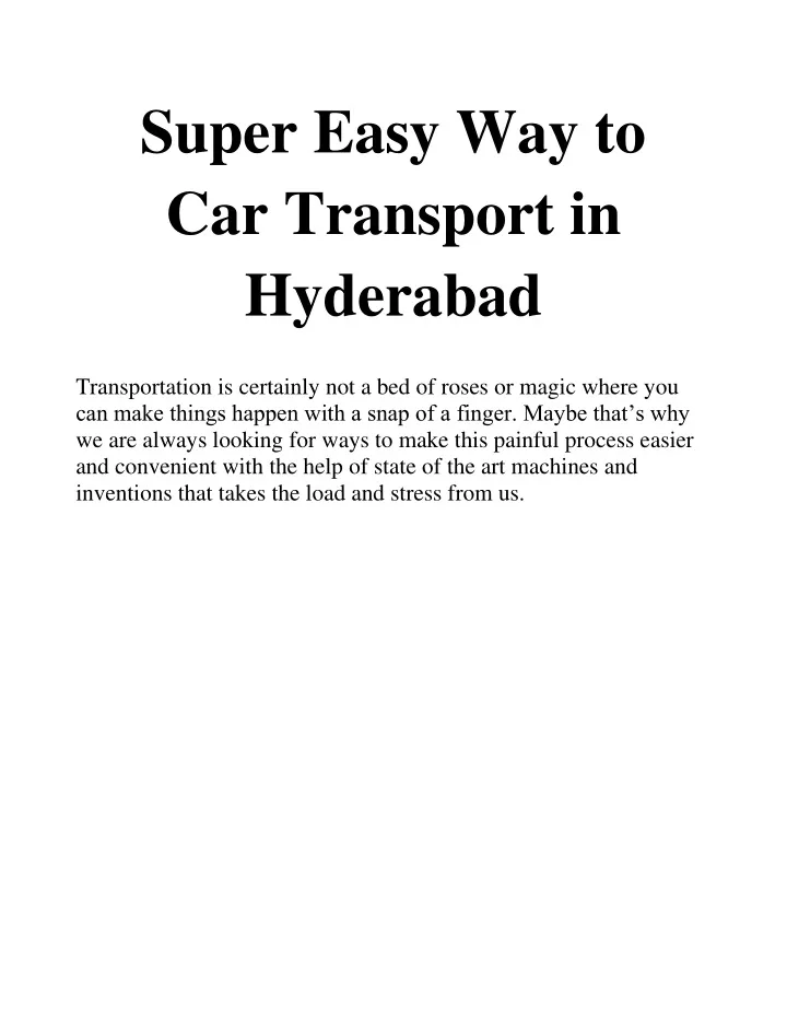 super easy way to car transport in hyderabad