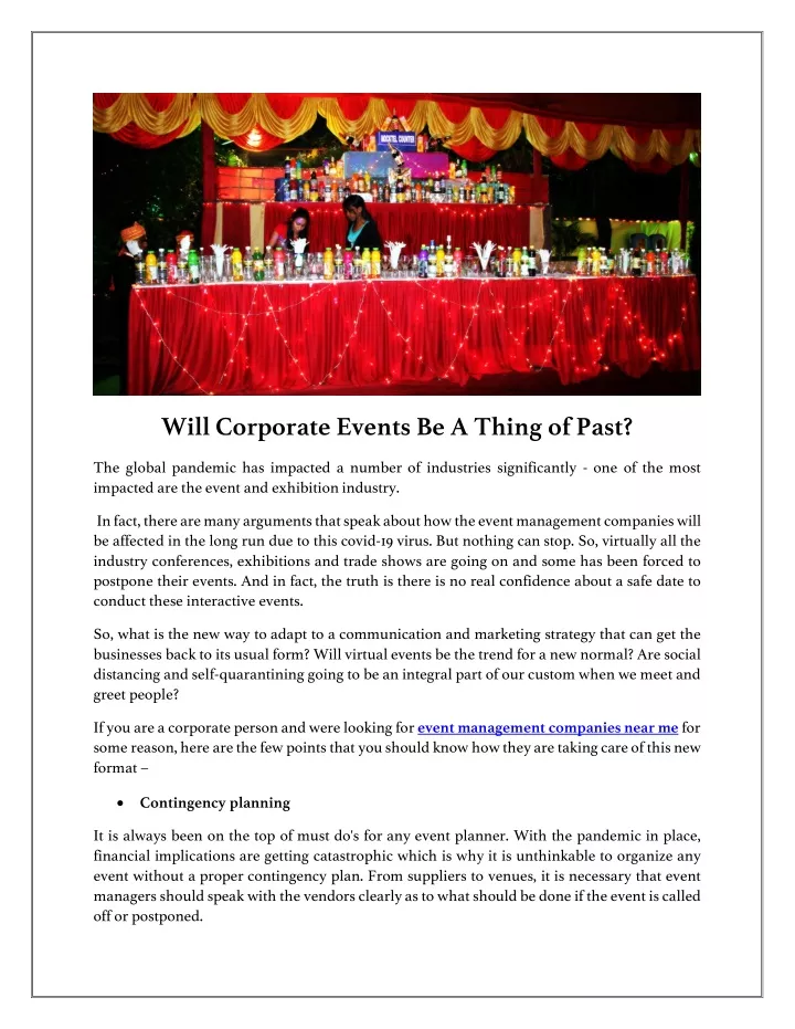 will corporate events be a thing of past