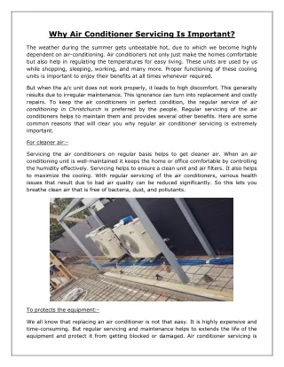 why air conditioner servicing is important
