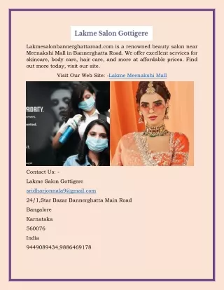 Lakme Meenakshi Mall | Lakmesalonbannerghattaroad.com