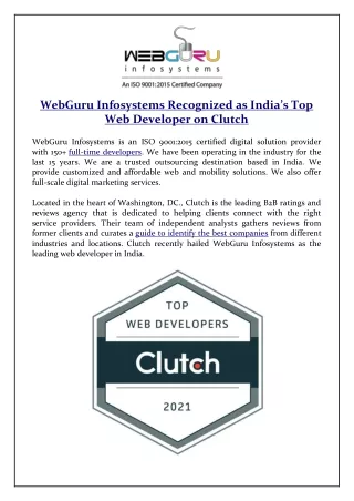 webguru infosystems recognized as india