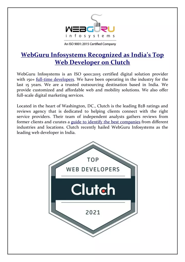 webguru infosystems recognized as india