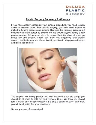 Plastic Surgery Recovery & Aftercare