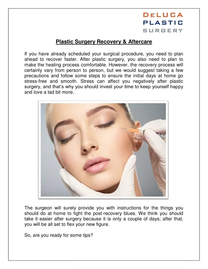 plastic surgery recovery aftercare if you have
