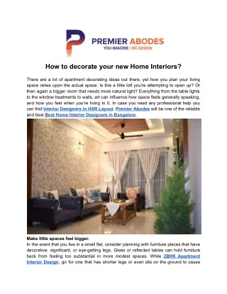 How to decorate your new Home Interior