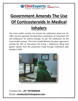 Government Amends The Use Of Corticosteroids In Medical Inhalers