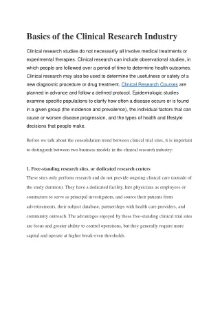 Basics of the Clinical Research Industry
