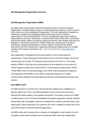 Site Management Organization Overview