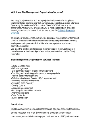 Site Management Organization Services