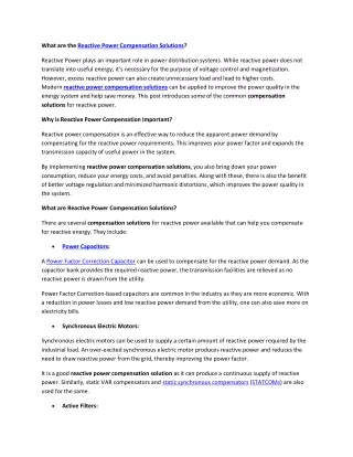 What are the Reactive Power Compensation Solutions